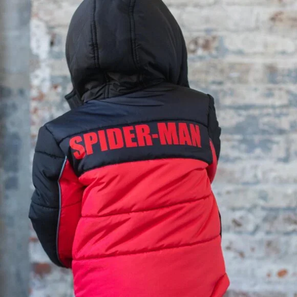 NWT Marvel Spider-Man Toddler Boys Zip Up Puffer Jacket Red/Black 4T - Picture 5 of 9